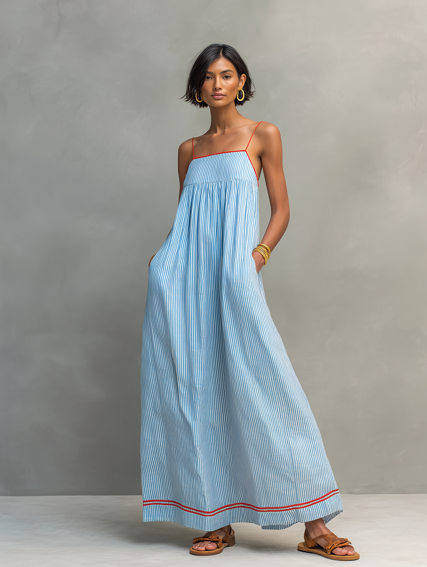 Vestido largo minimalista de rayas