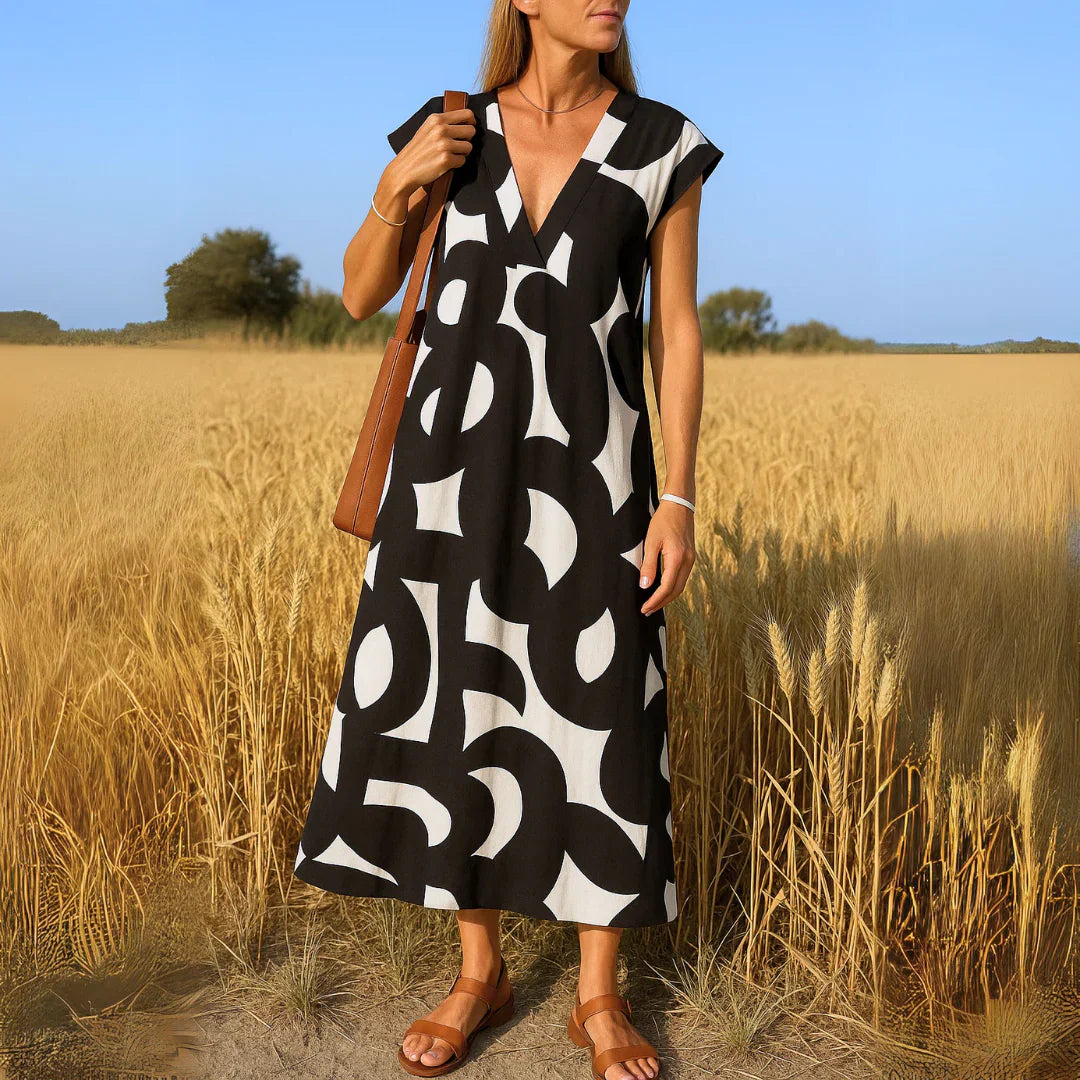 Valeria | Vestido Estampado Blanco y Negro