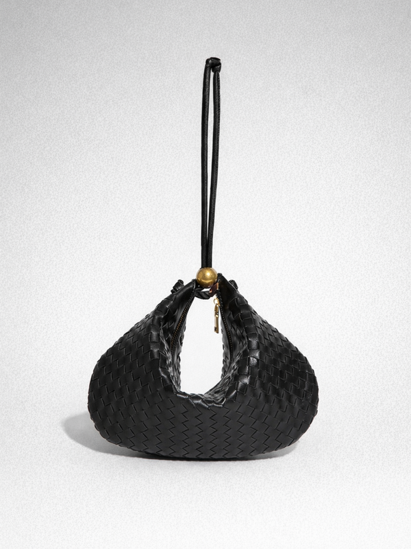 Bubble Noir | Bolso Dumpling Tejido con Apliques Dorados
