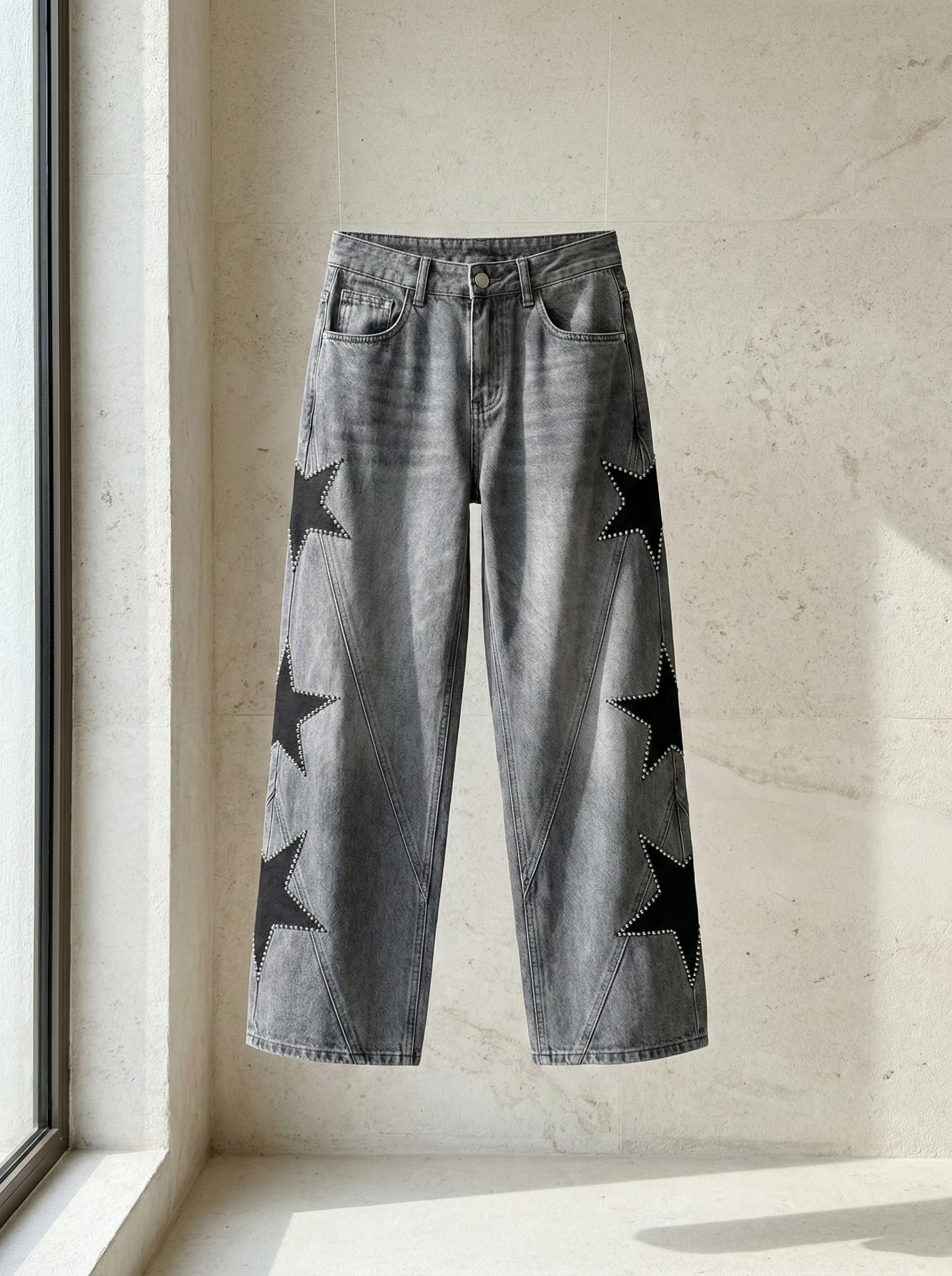 Stella | Pantalón recto con estrellas bordadas