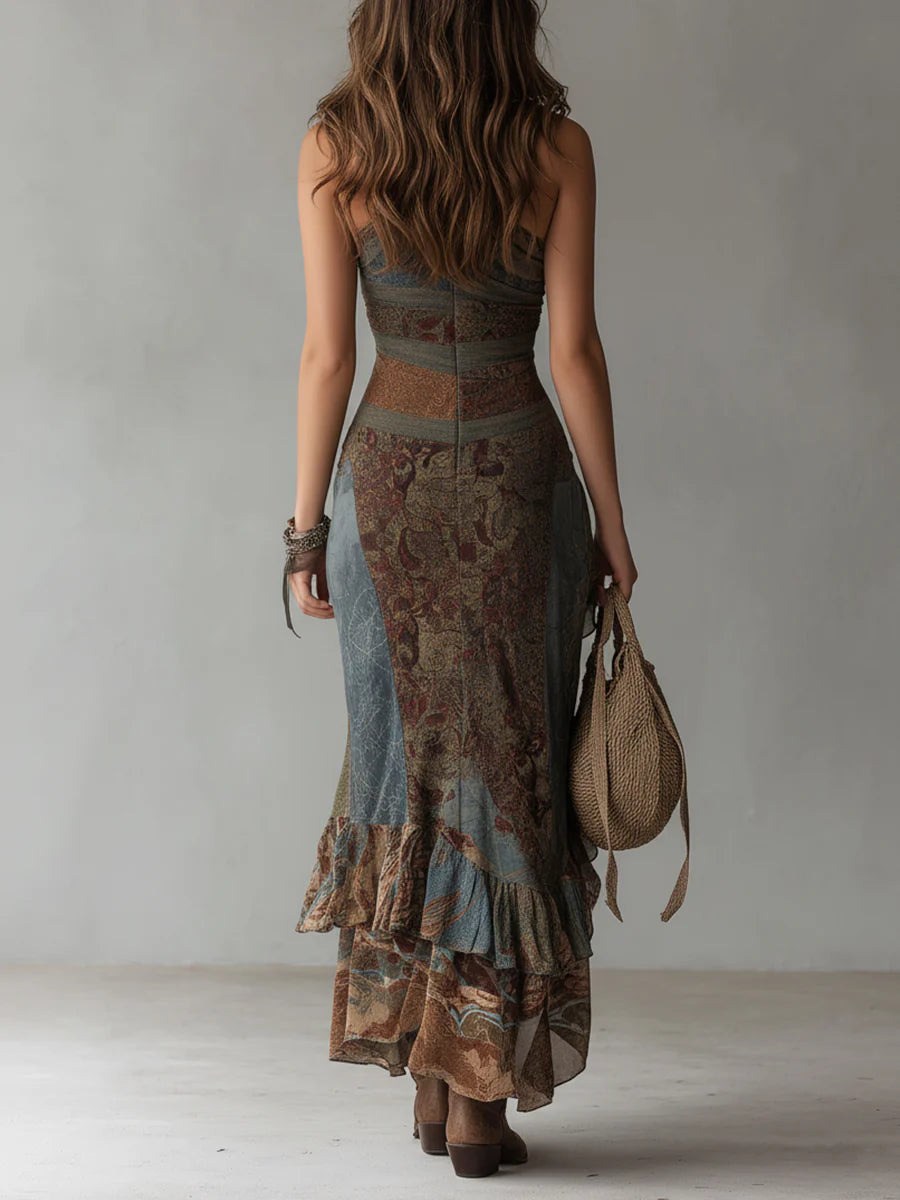 Ariadna | Printed Asymmetrical Long Dress with Slit