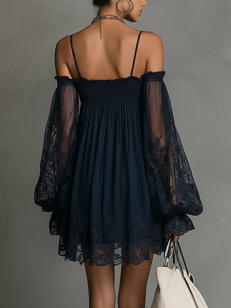 Noelia | Navy Blue Chiffon Mini Dress