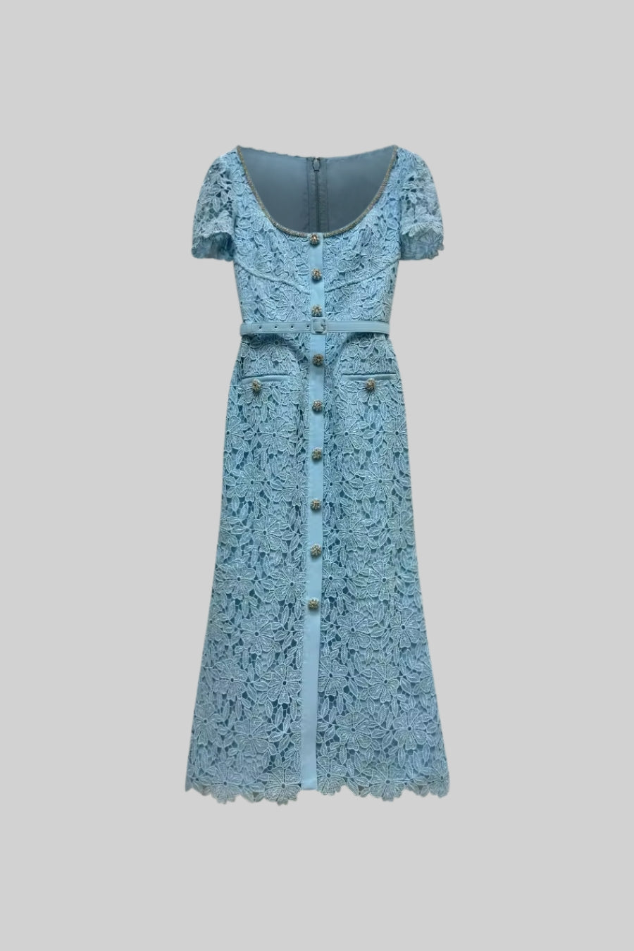Azucena | Sky Blue Lace Midi Dress
