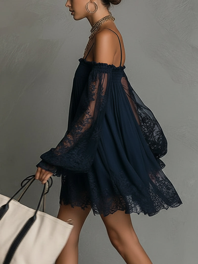 Noelia | Navy Blue Chiffon Mini Dress