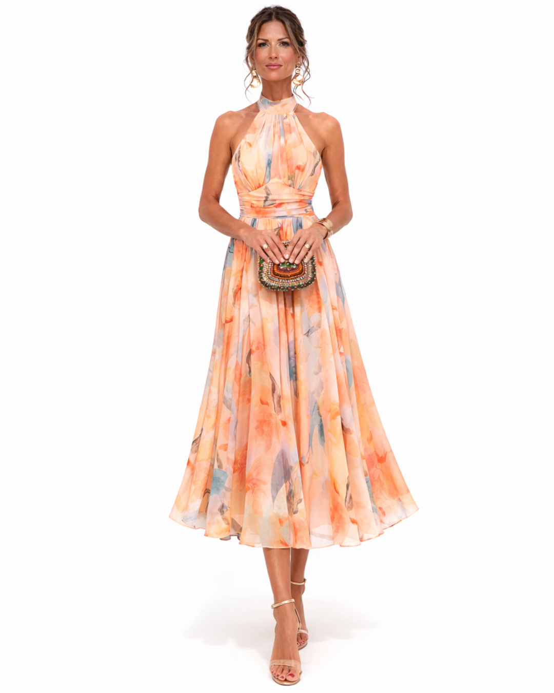 Celine | Watercolor Flowy Halter Dress