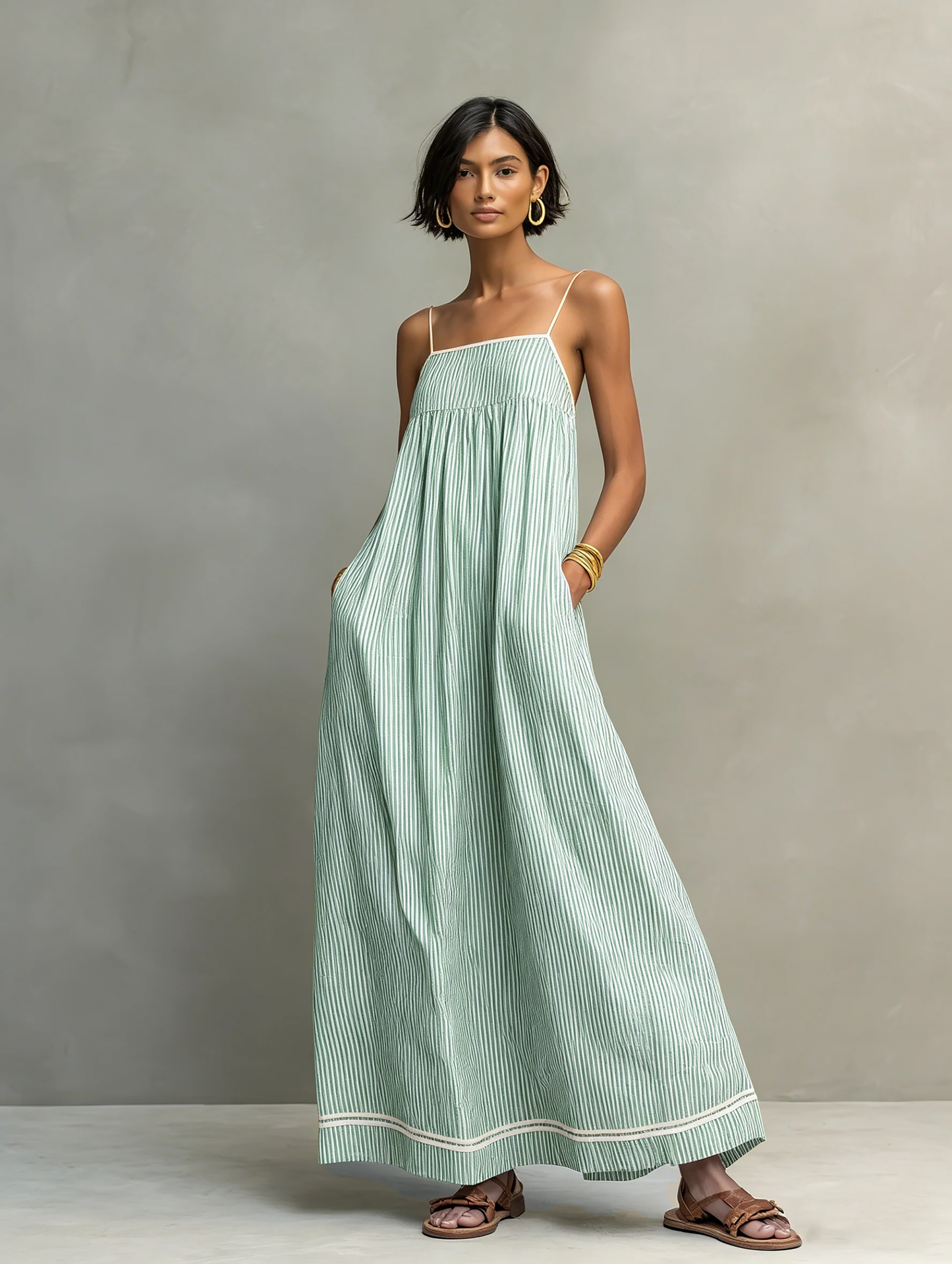 Vestido largo minimalista de rayas