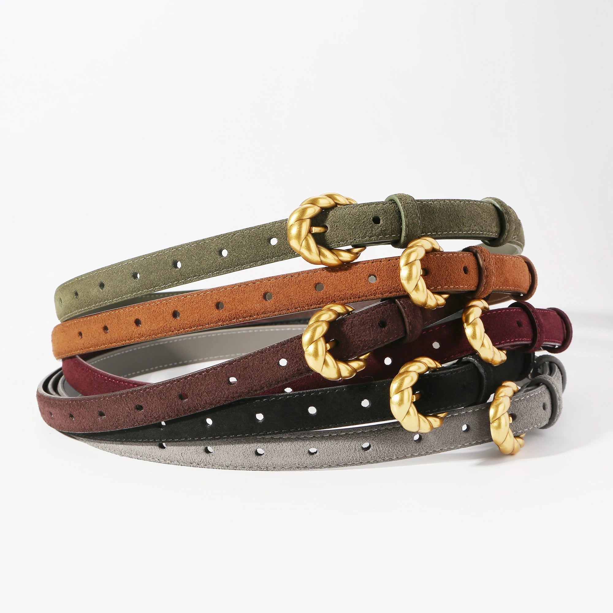 Belt with gold buckle and genuine leather