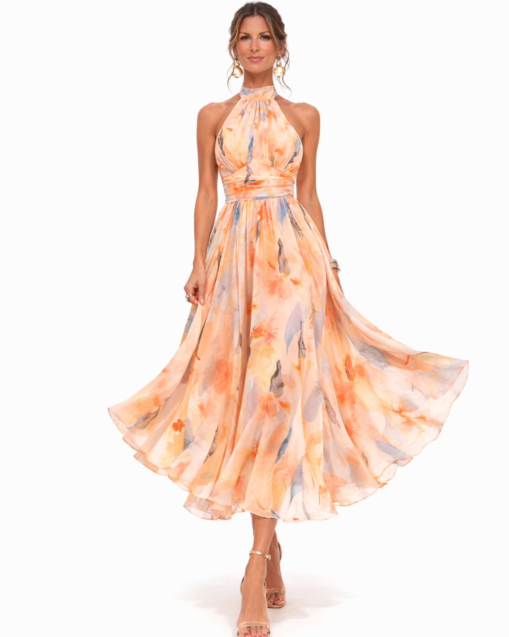 Celine | Watercolor Flowy Halter Dress