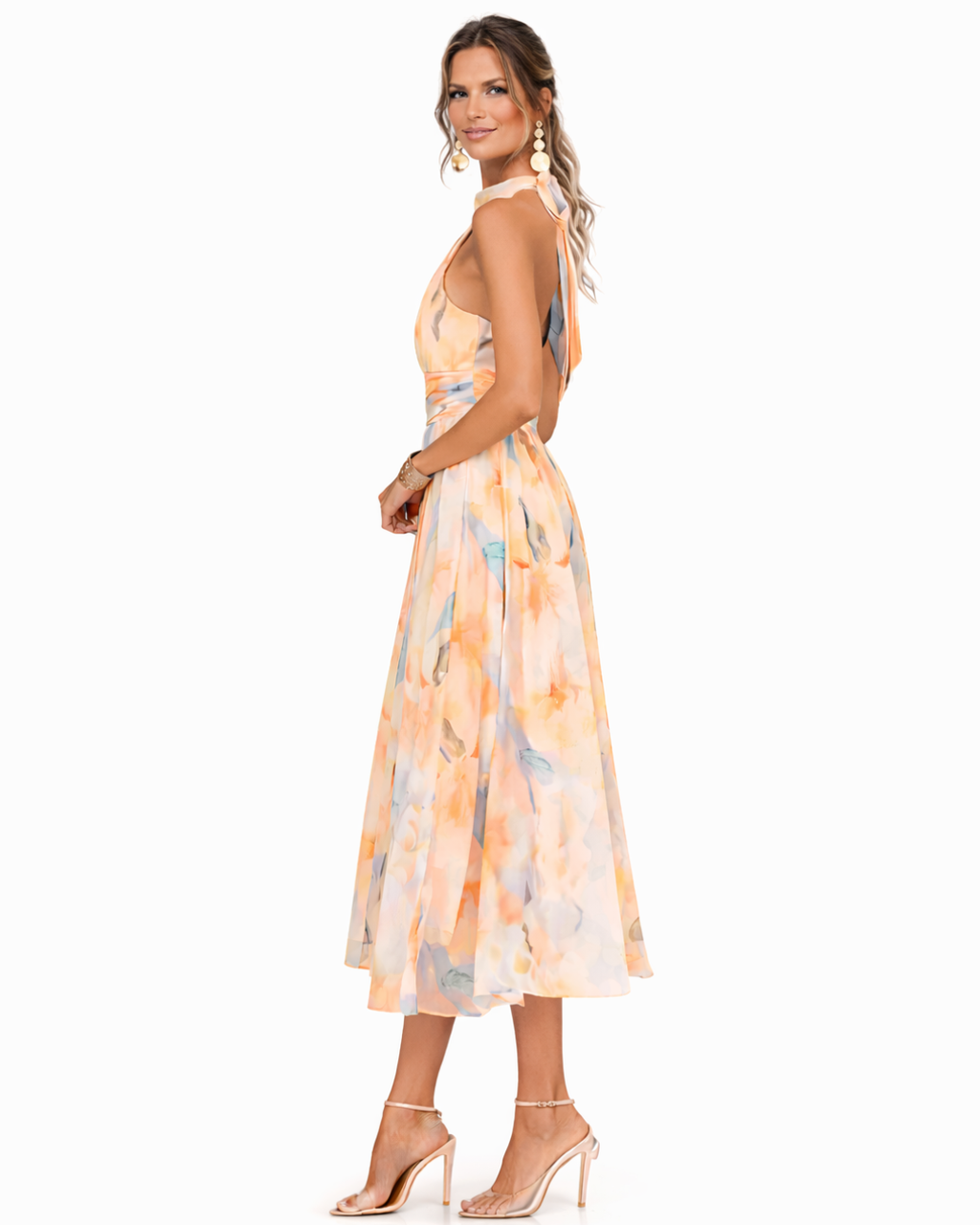 Celine | Watercolor Flowy Halter Dress