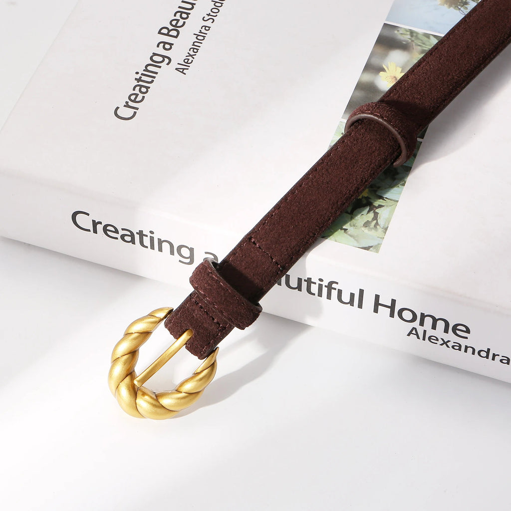 Belt with gold buckle and genuine leather