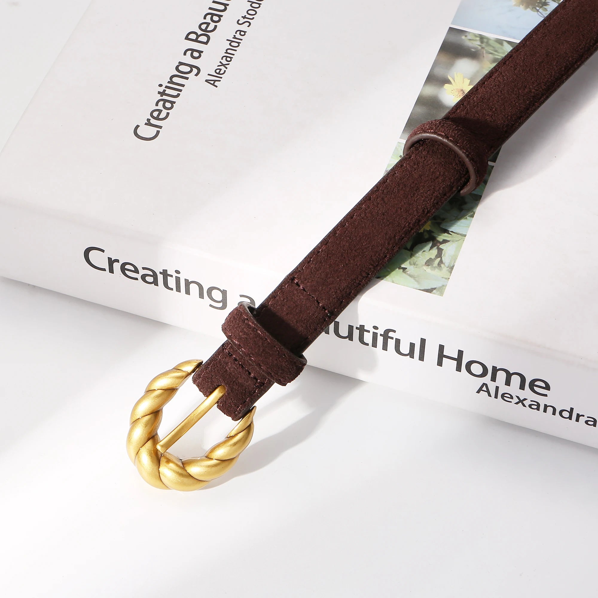 Belt with gold buckle and genuine leather