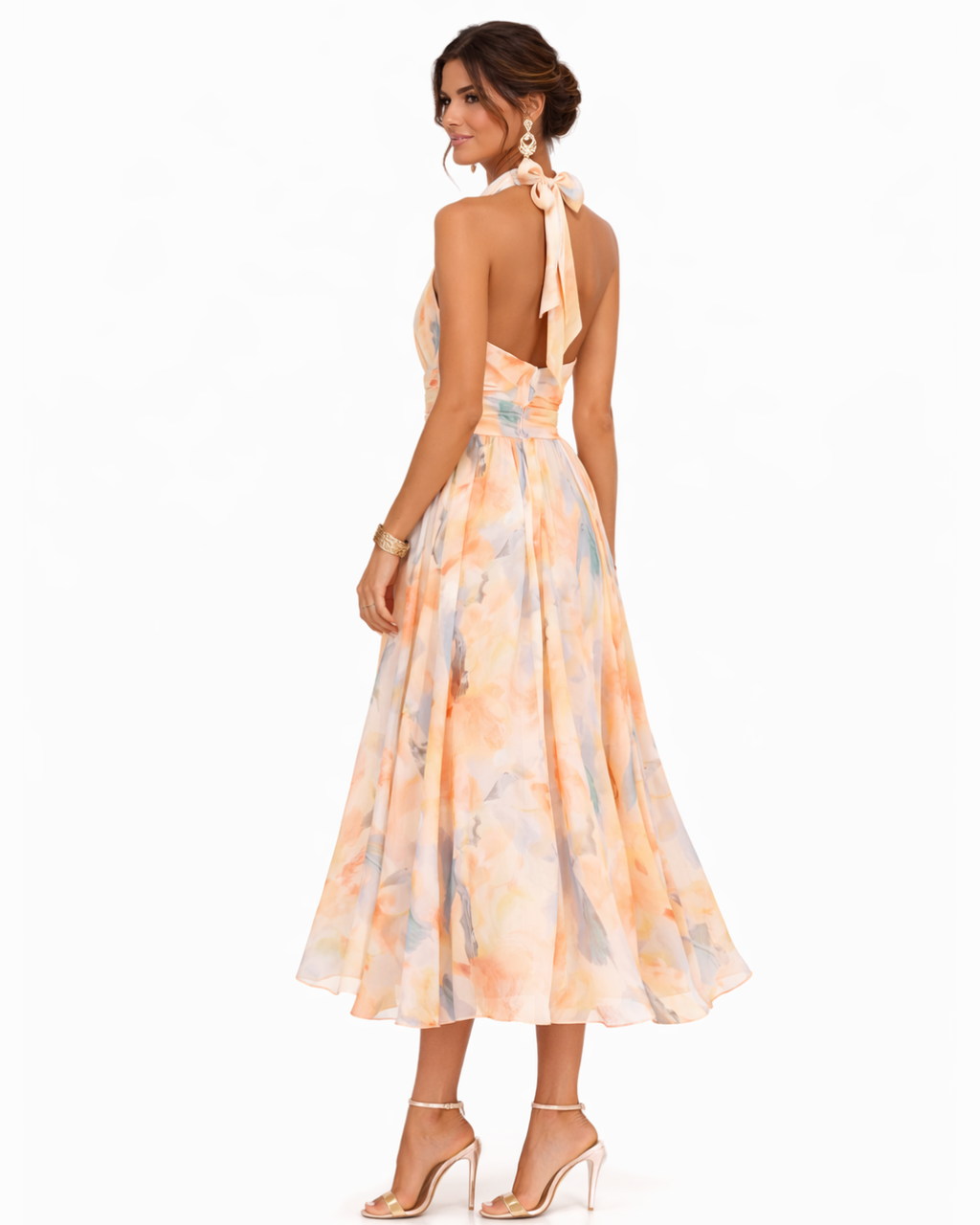 Celine | Watercolor Flowy Halter Dress