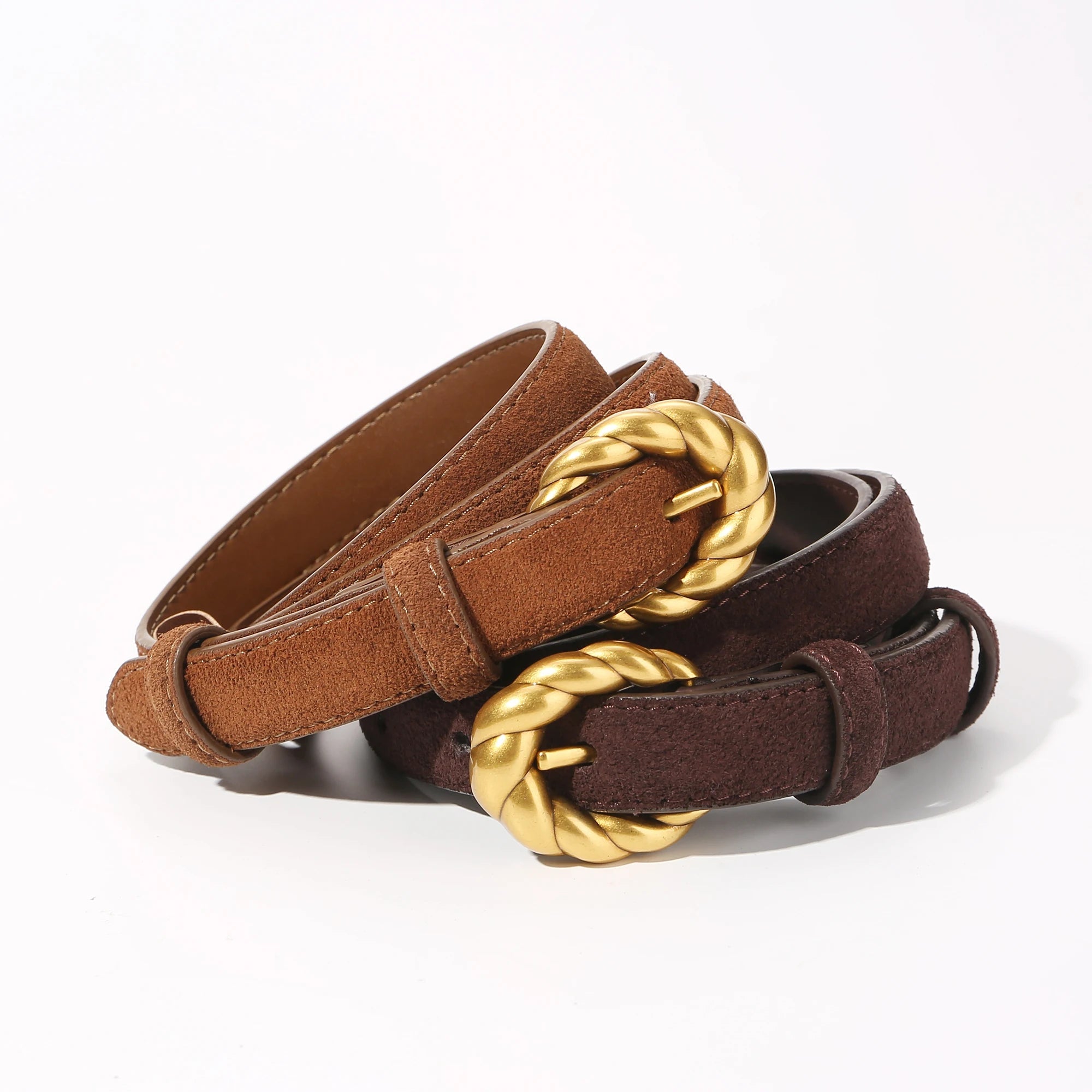 Belt with gold buckle and genuine leather