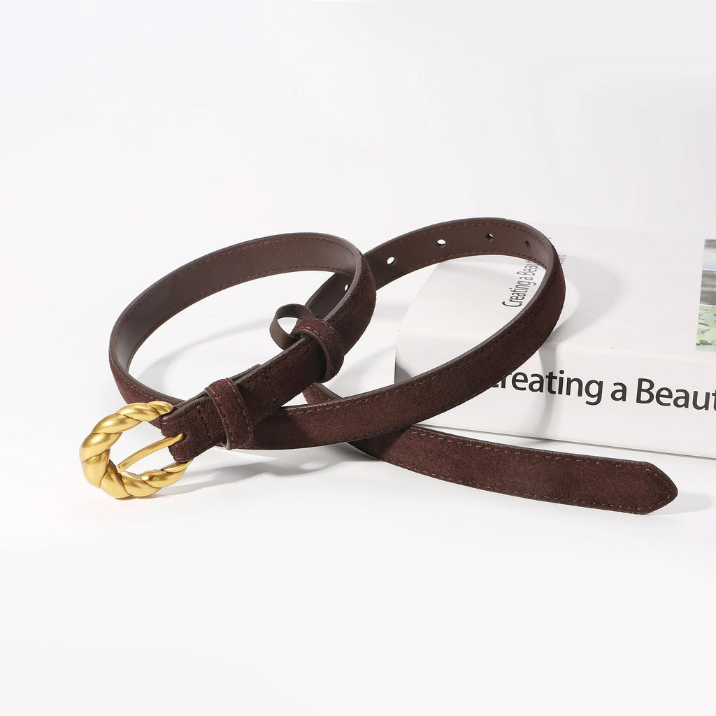 Belt with gold buckle and genuine leather