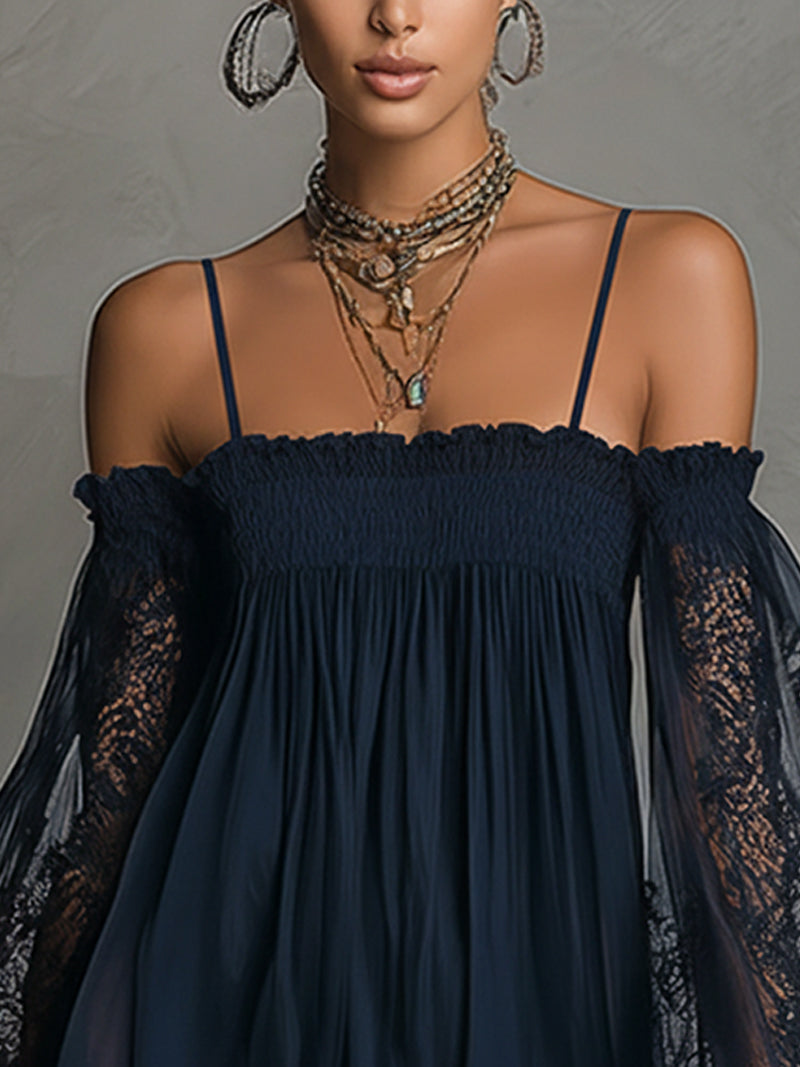 Noelia | Navy Blue Chiffon Mini Dress