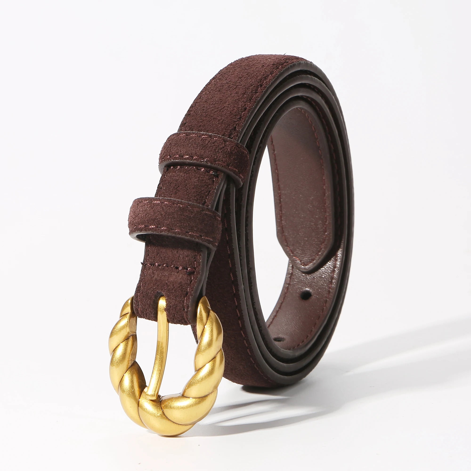 Belt with gold buckle and genuine leather