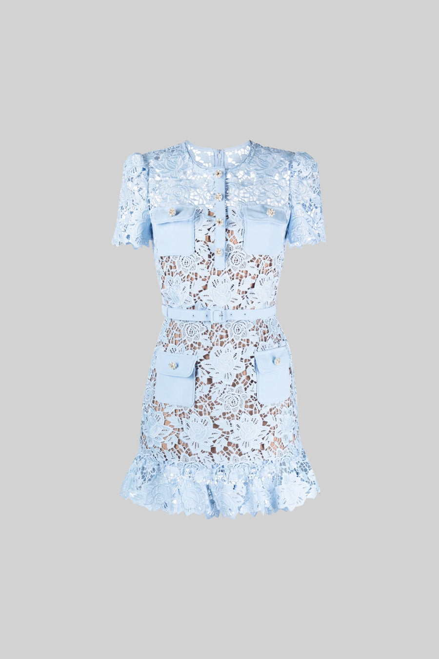 Yasmina | Blue Short Sleeve Embroidered Floral Dress