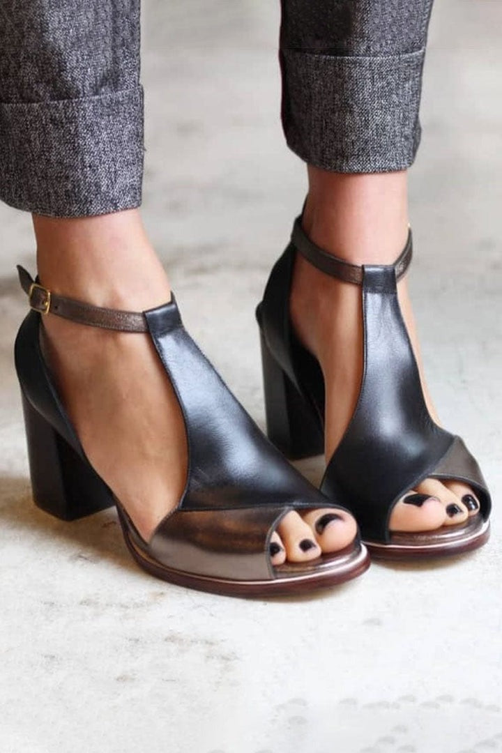 Sara | Open-Toe Ankle Strap Block Heels