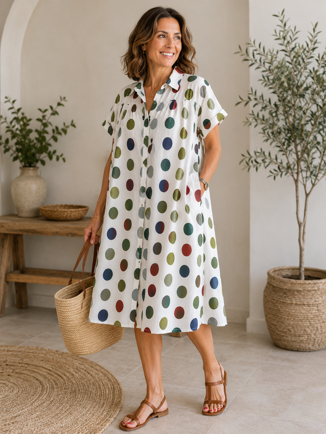 Estela | Vestido Camisero Estampado de Lino y Algodón