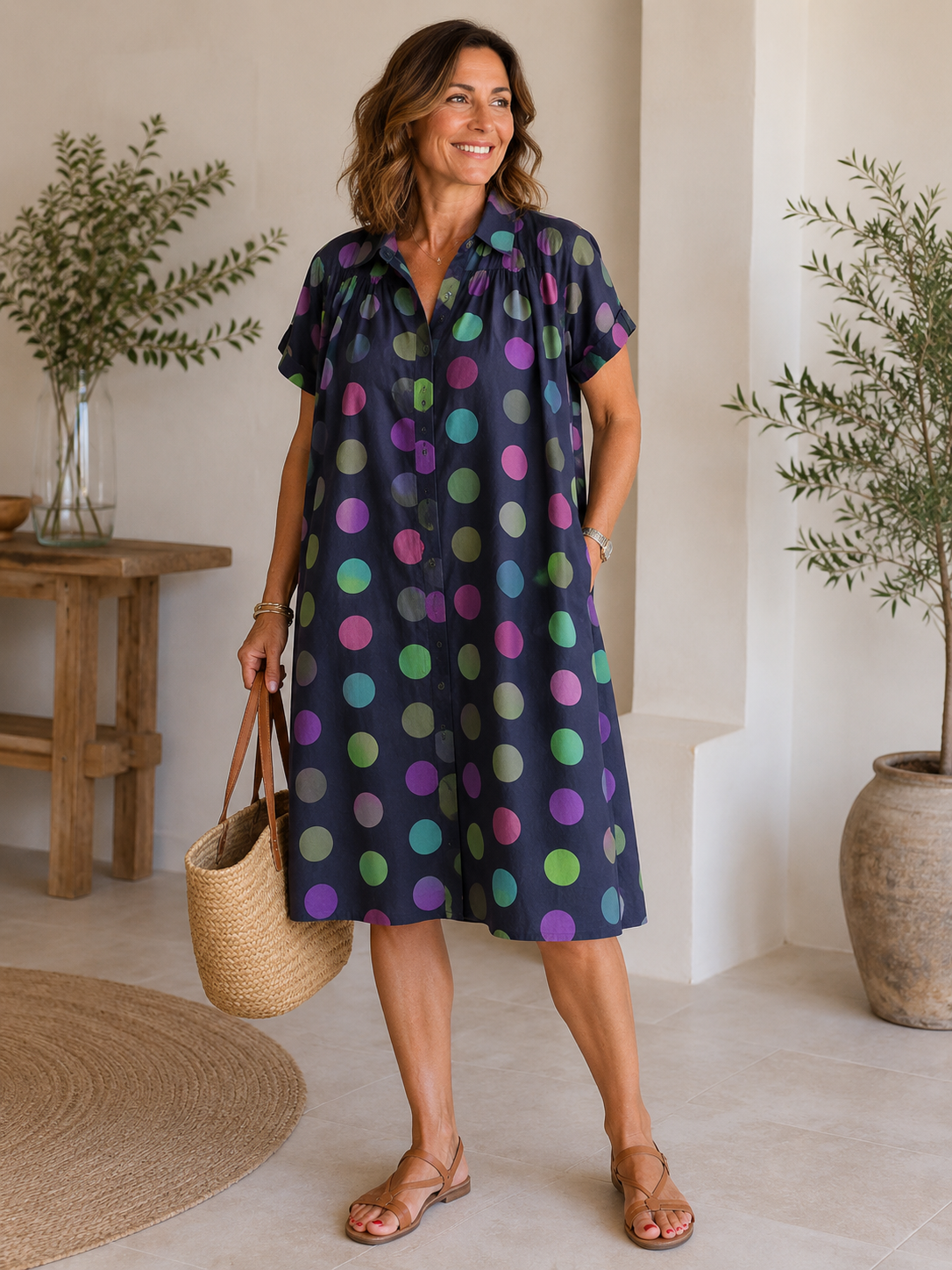 Estela | Vestido Camisero Estampado de Lino y Algodón