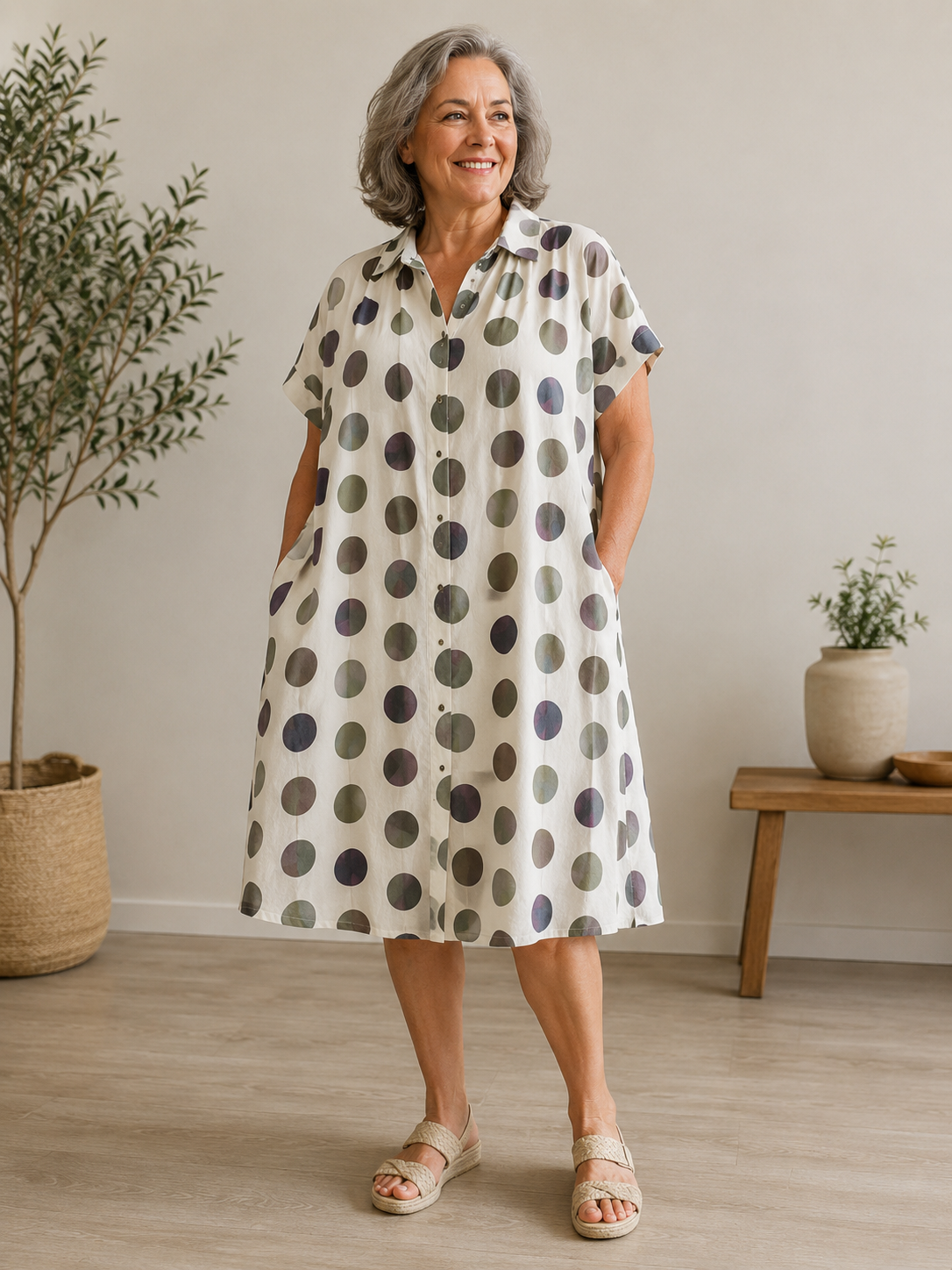Estela | Vestido Camisero Estampado de Lino y Algodón