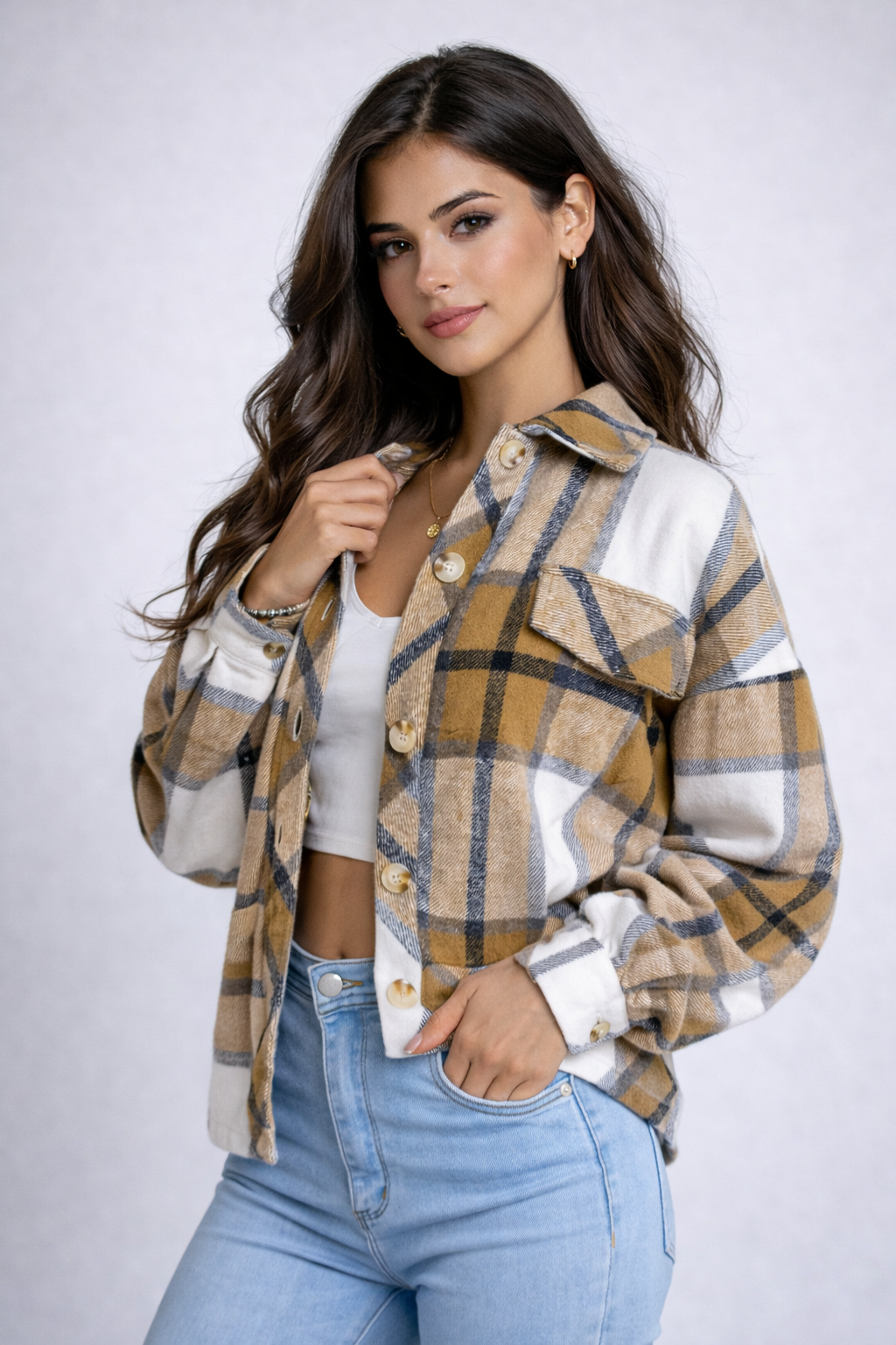 Valeria | Women's Plaid Flannel Button-Up Shacket