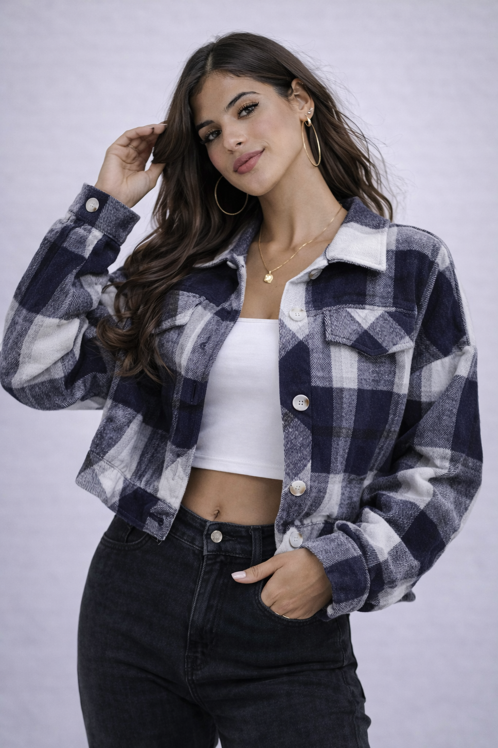 Valeria | Women's Plaid Flannel Button-Up Shacket