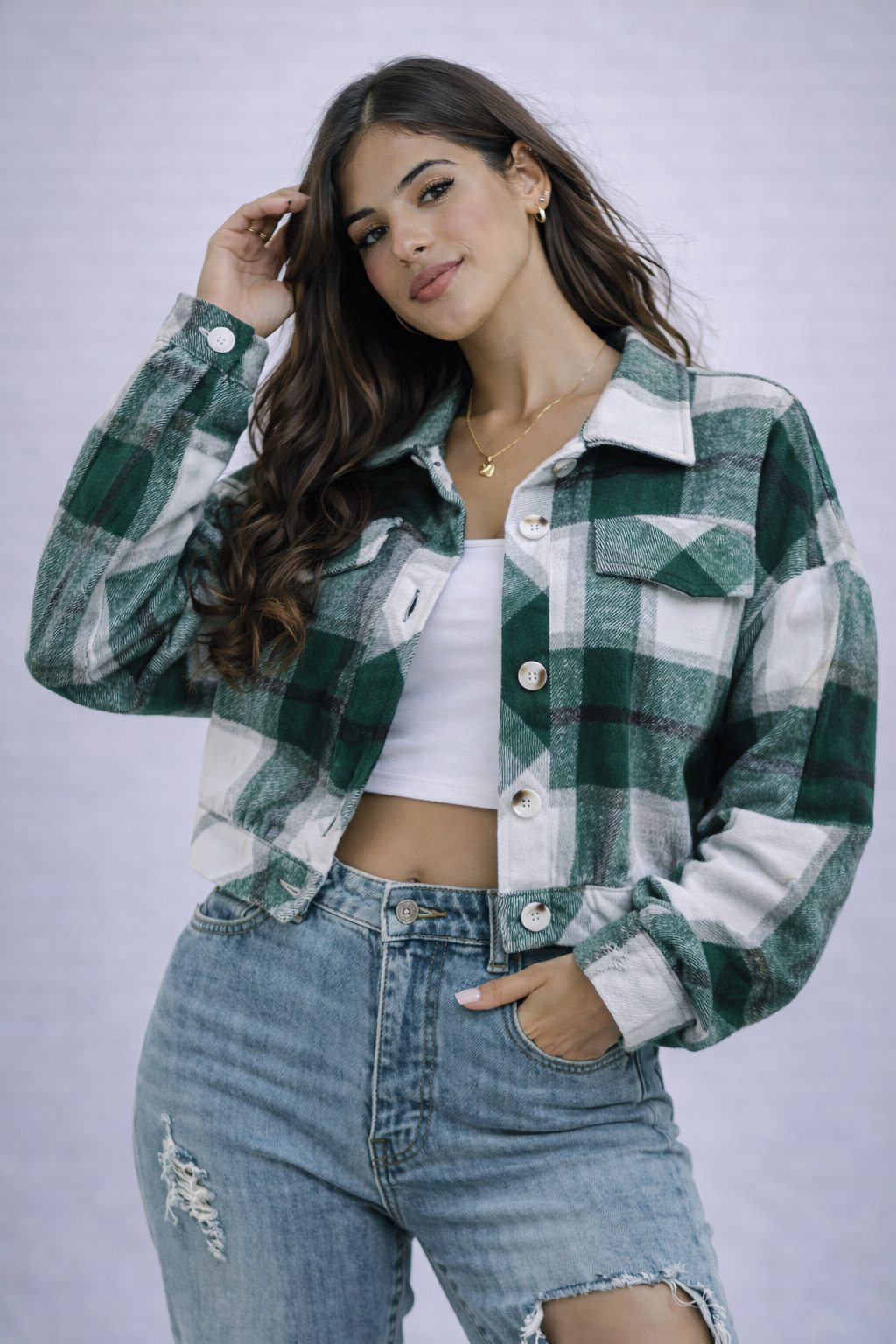 Valeria | Women's Plaid Flannel Button-Up Shacket