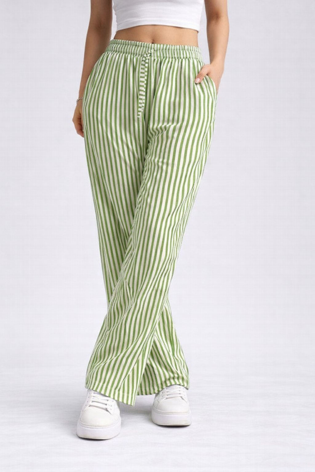Antonella | Women's Striped Wide-Leg Pants with Elastic Waist and Practical Pockets