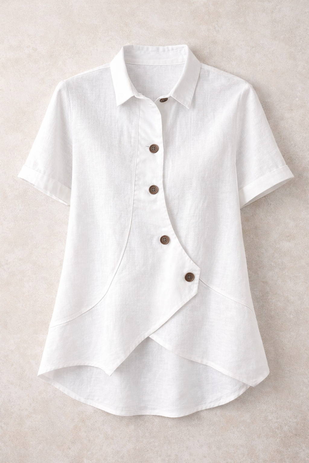 White Asymmetric Linen Flow Shirt