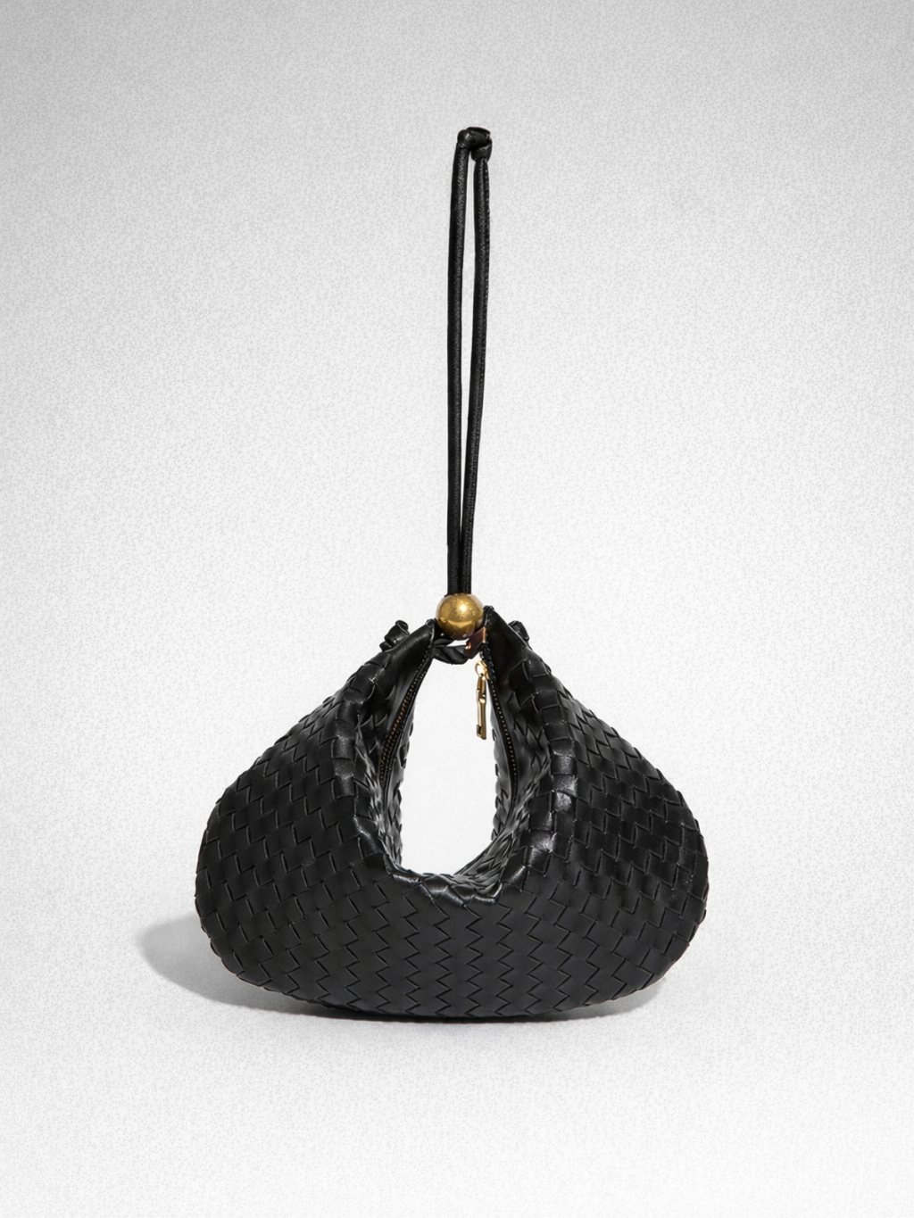 Bubble Noir | Knitted Dumpling Bag with Gold Appliqués