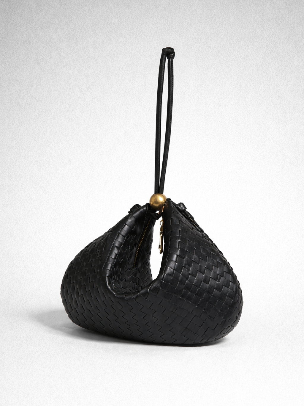Bubble Noir | Knitted Dumpling Bag with Gold Appliqués