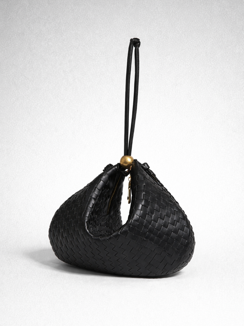 Bubble Noir | Knitted Dumpling Bag with Gold Appliqués