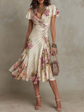 Irene | Retro Elegant Floral Satin Midi Dress