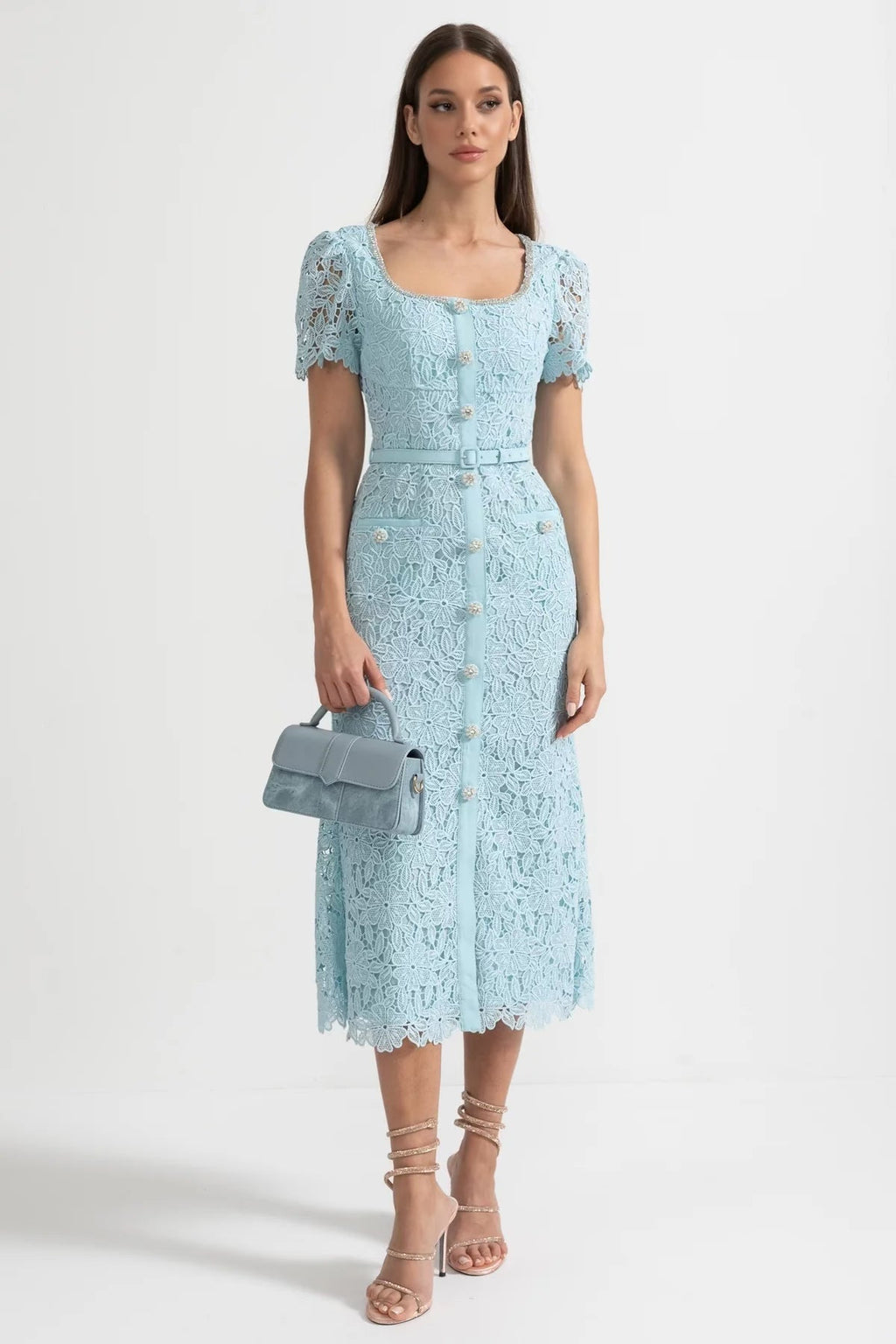 Azucena | Sky Blue Lace Midi Dress