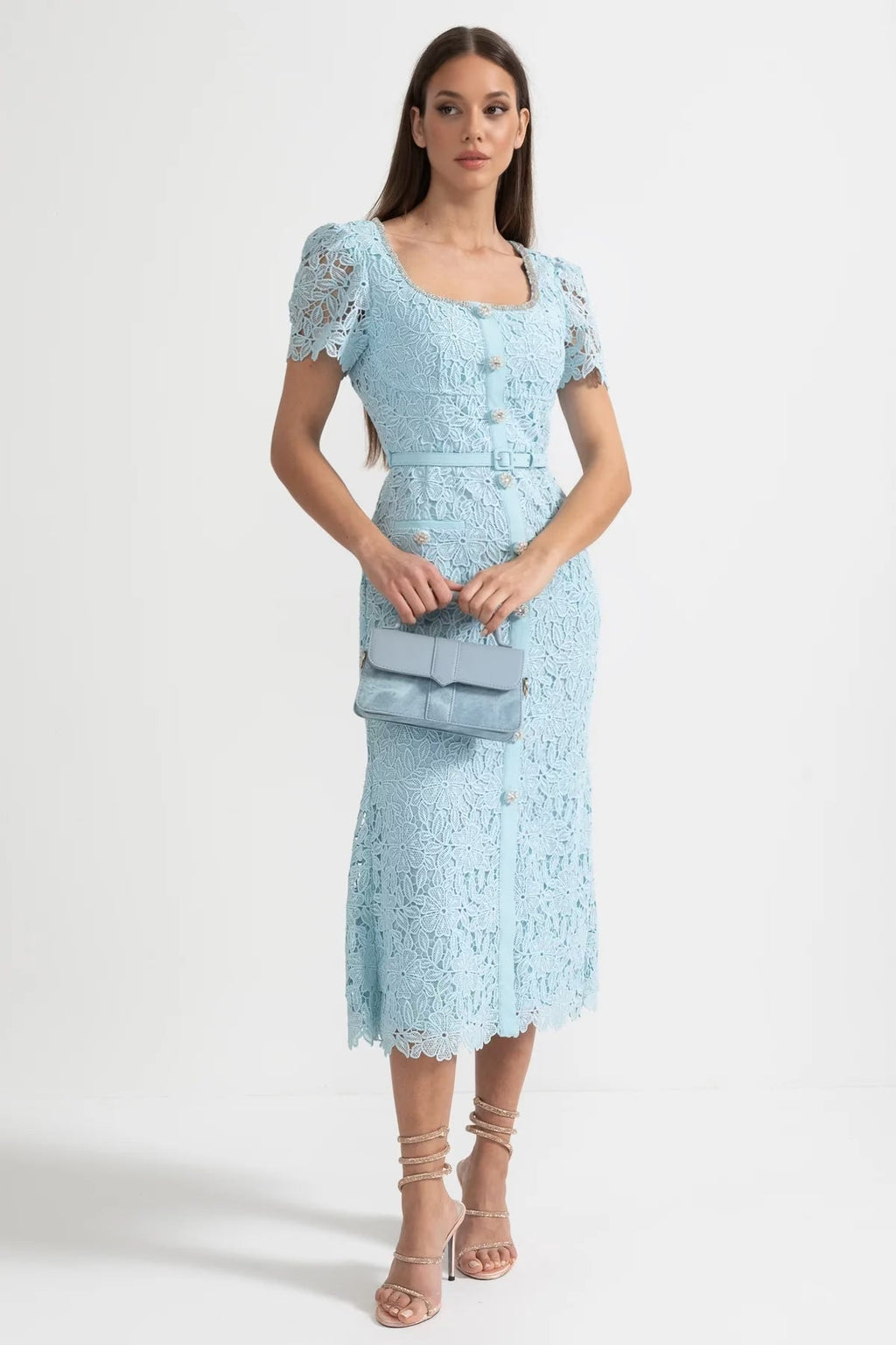 Azucena | Sky Blue Lace Midi Dress