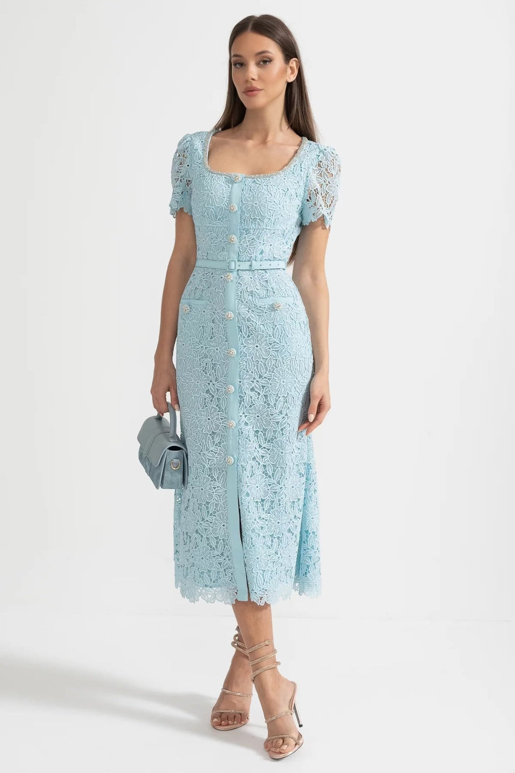 Azucena | Sky Blue Lace Midi Dress