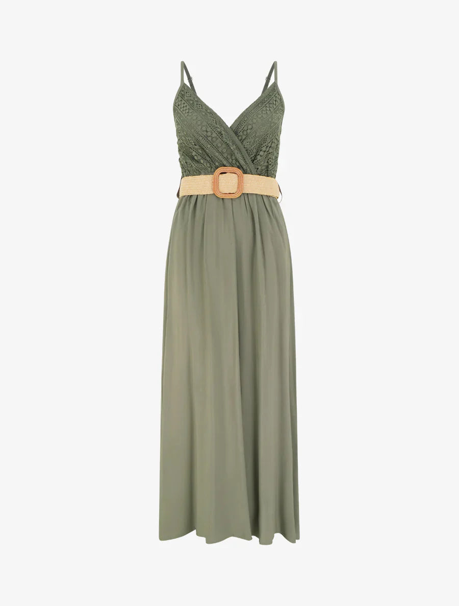 Elena | Plain long dress with lace bust