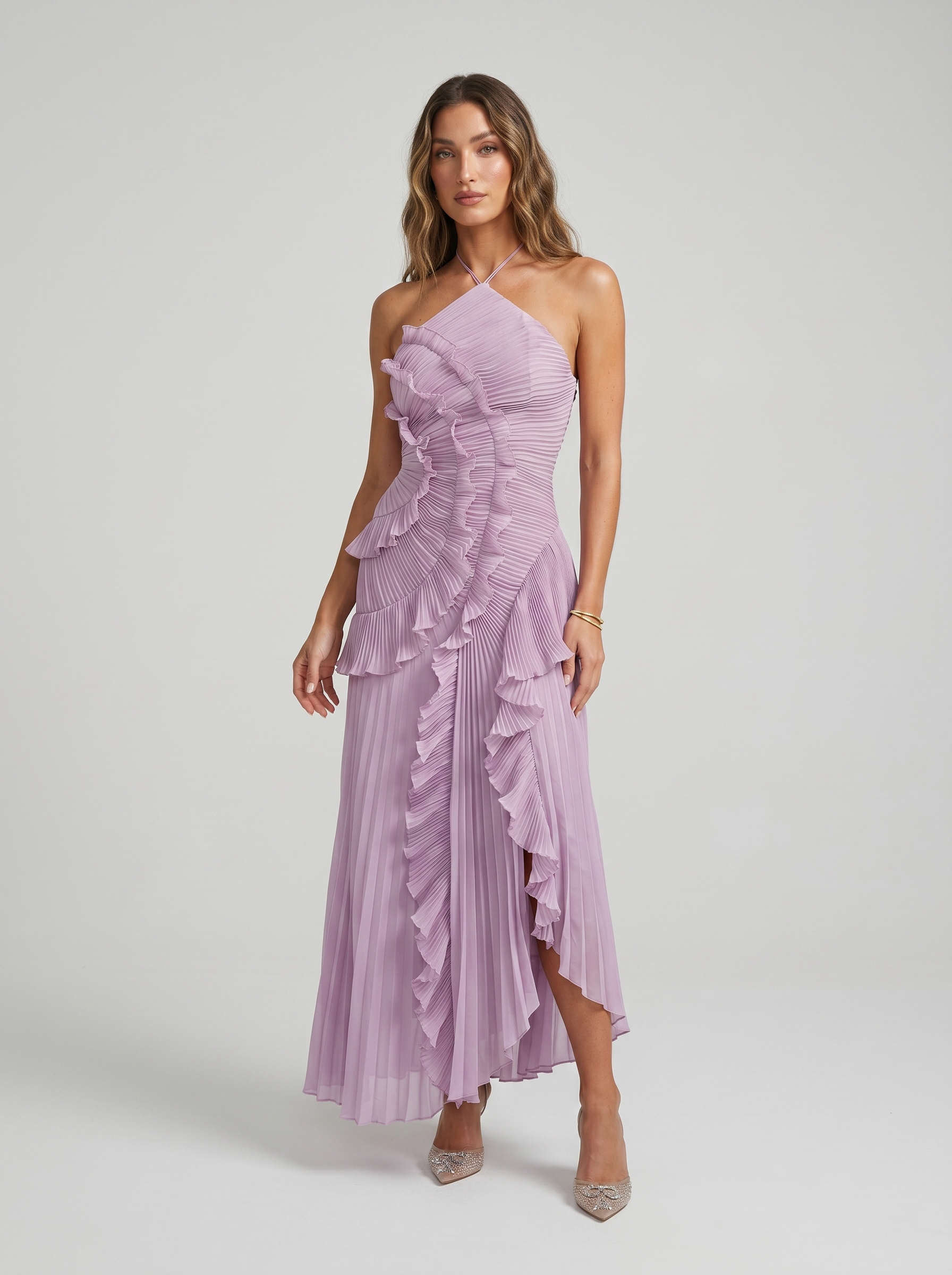 Ariadna | Pleated long dress with ruffles