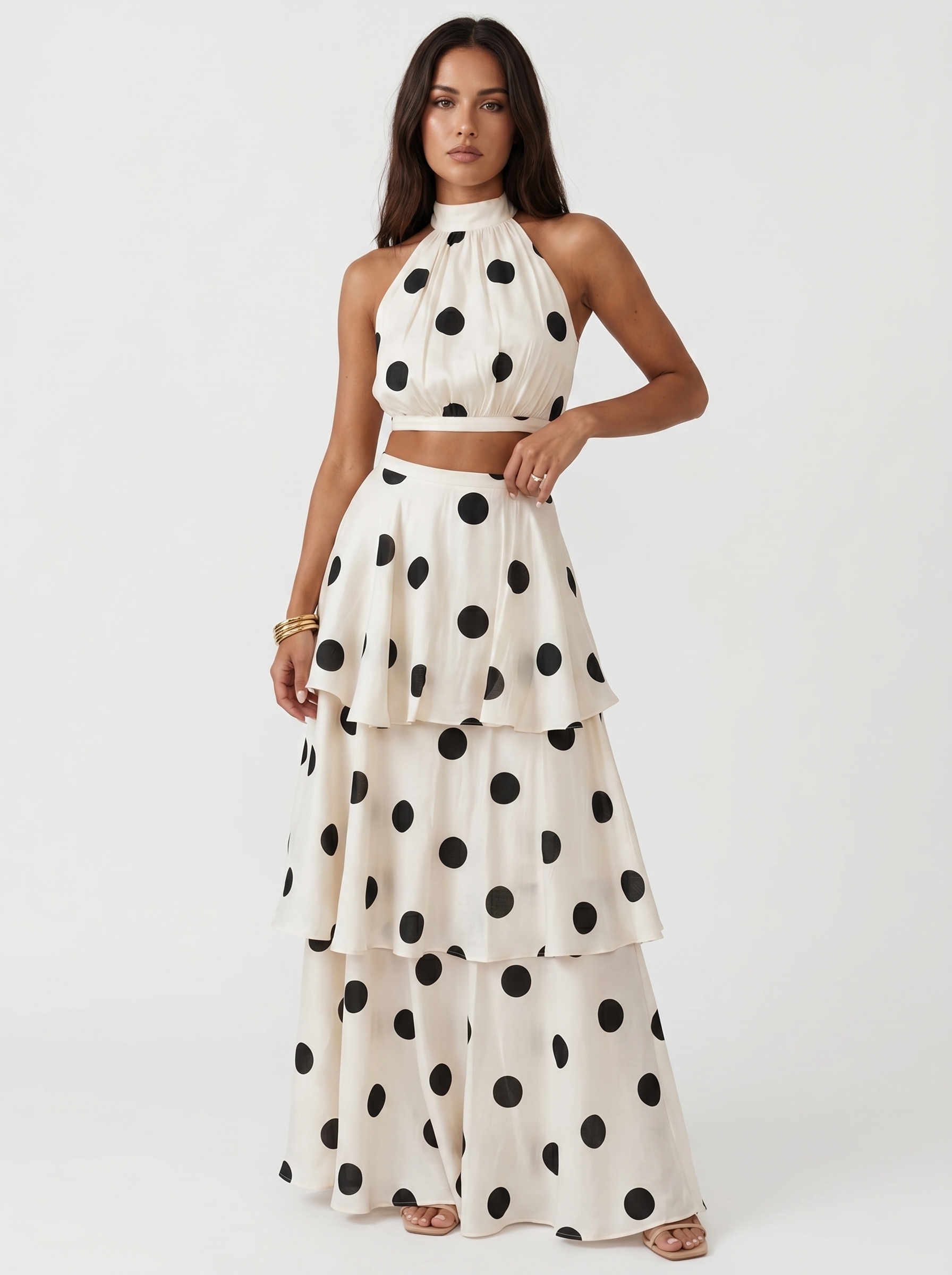 Lucía | Polka dot crop top and maxi skirt set
