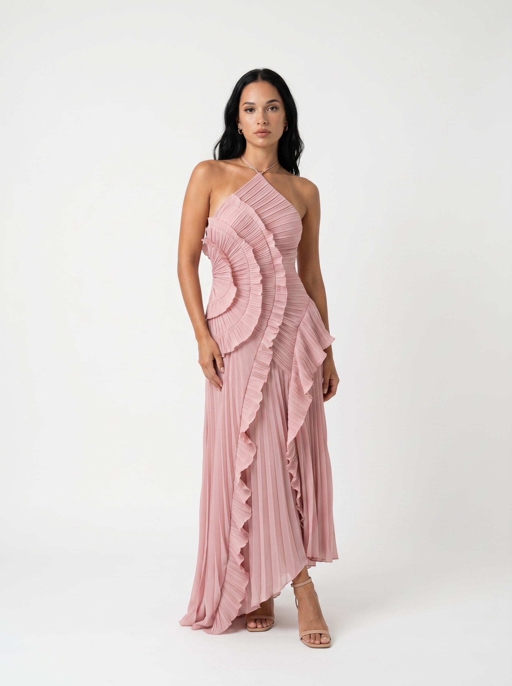 Ariadna | Pleated long dress with ruffles