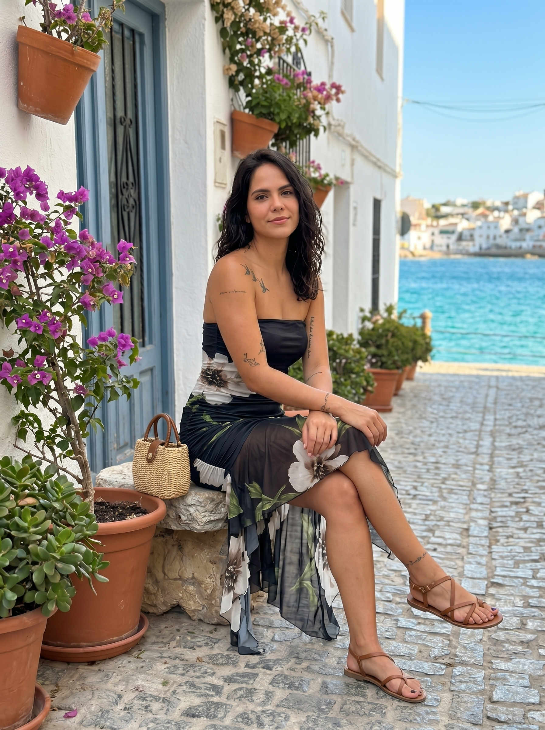 Helena | Black dress with floral print