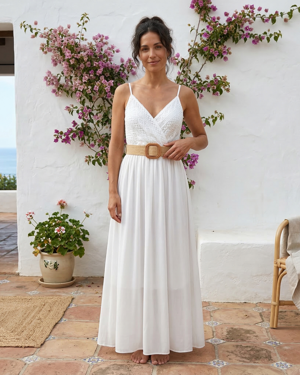Elena | Plain long dress with lace bust