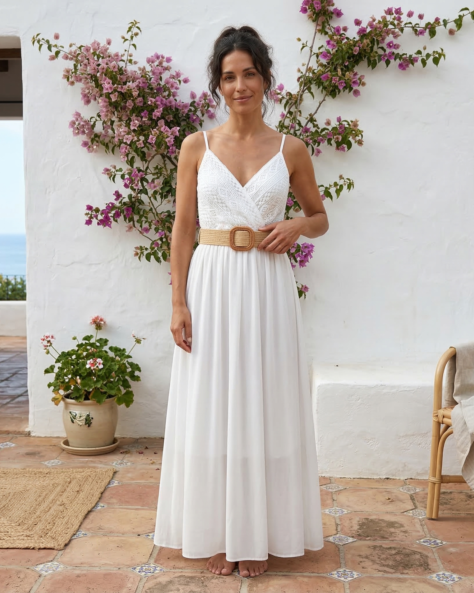 Elena | Plain long dress with lace bust