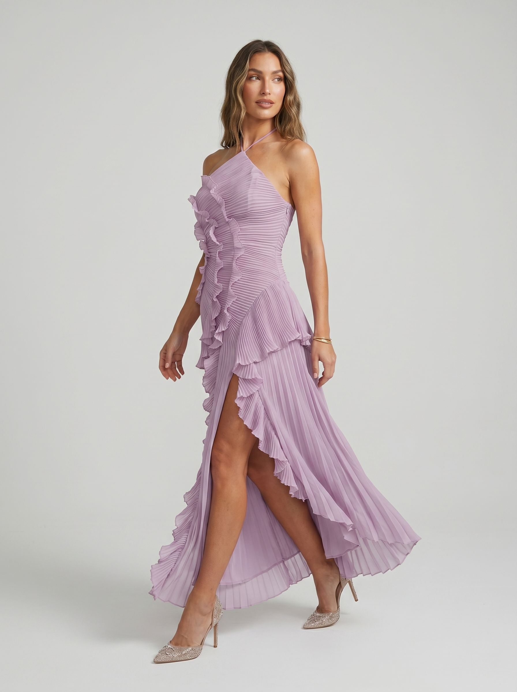 Ariadna | Pleated long dress with ruffles