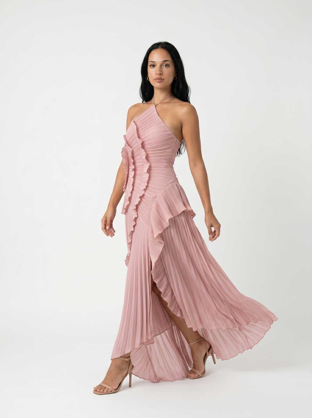 Ariadna | Pleated long dress with ruffles