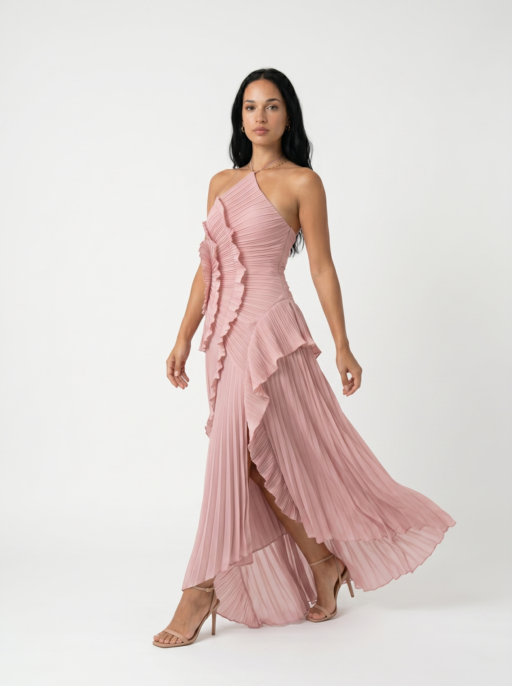 Ariadna | Pleated long dress with ruffles