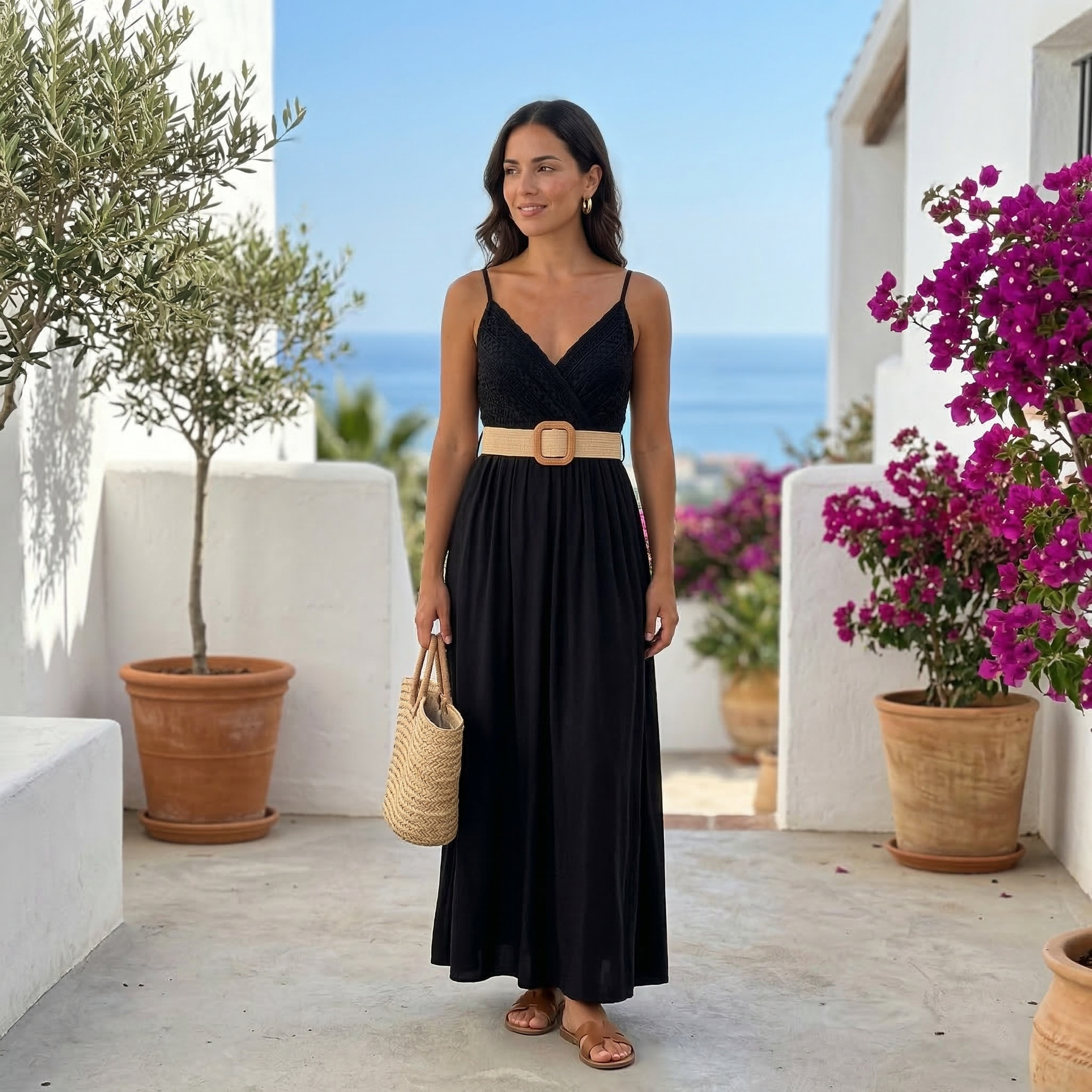 Elena | Plain long dress with lace bust