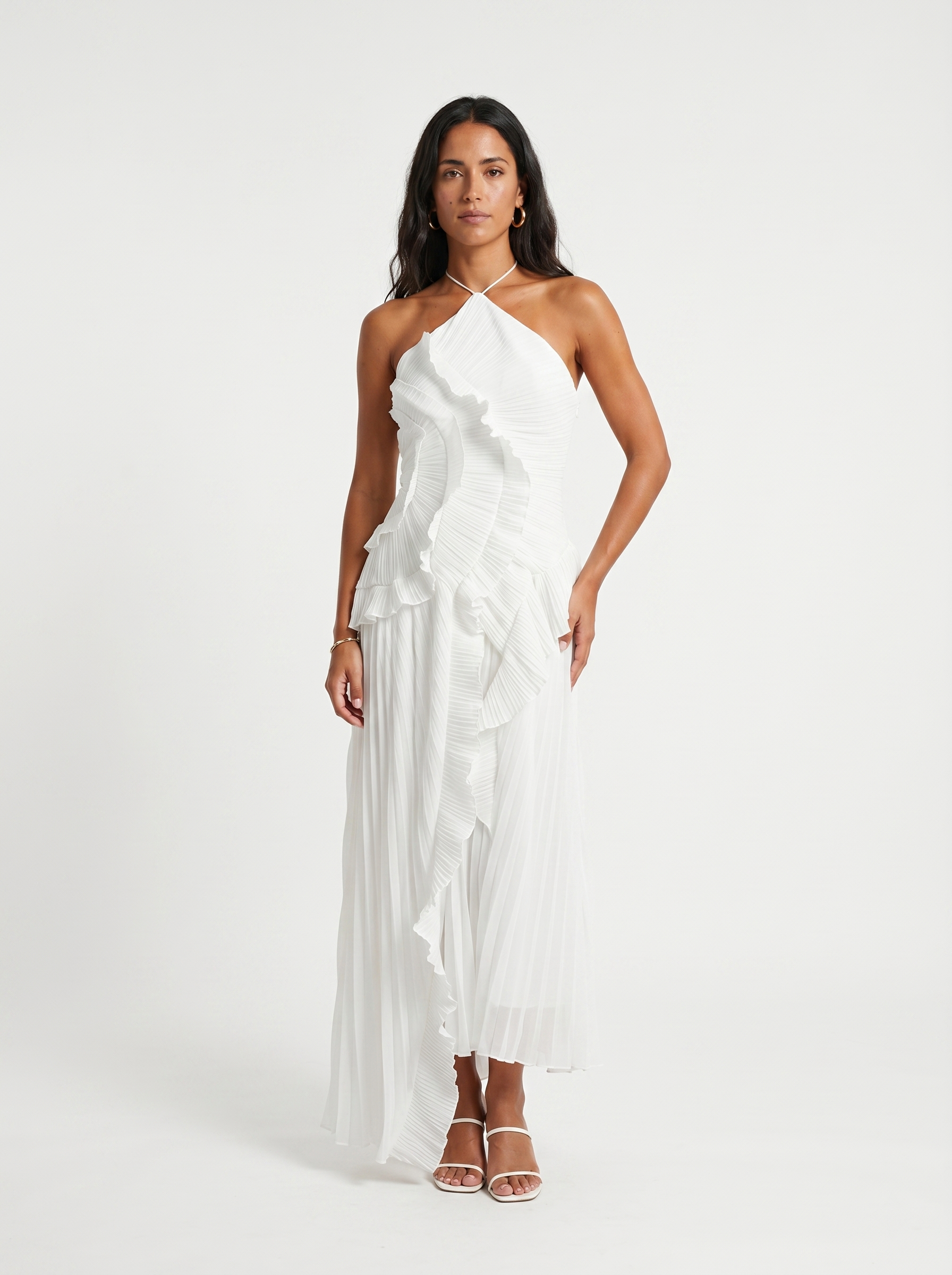 Ariadna | Pleated long dress with ruffles