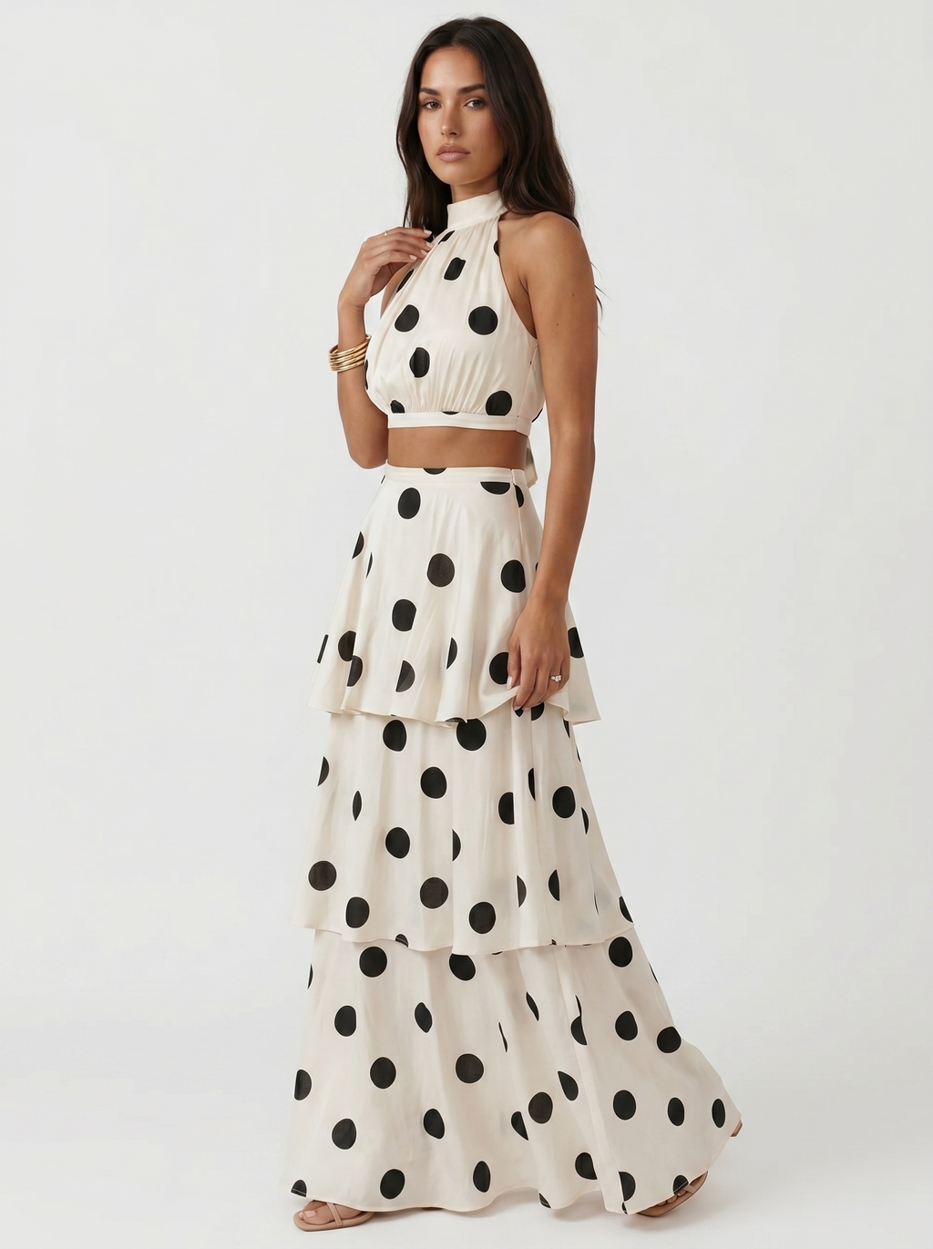 Lucía | Polka dot crop top and maxi skirt set